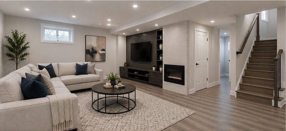 Legal basement renovation in Brampton with modern finished living space